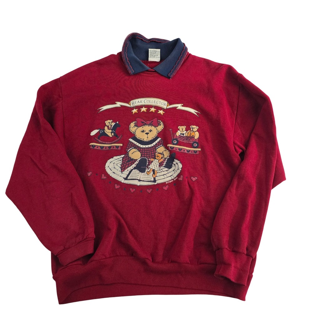 Vintage Bear Collector Red Collared Sweatshirt Women's‎ Size Medium Cozy Graphic